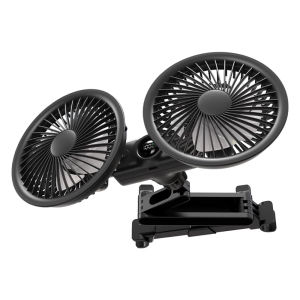 Car Fan Double Head USB Car Seat Back Cooling Fan 360° Rotatable Portable Car Seat Fan USB Car Headrest Fan for Front Rear Seat