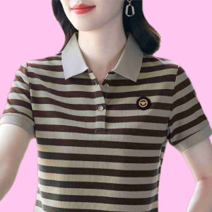 QIAOXIZI | Stylish Womens Summer Stripe Short Sleeve T-shirt Large Size