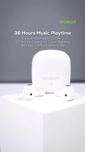 TWS ROBOT Airbuds T60 Wireless Earphone Airbuds Original Headset Bluetooth 5.3 Playtime 36jam IPX4 - Putih
