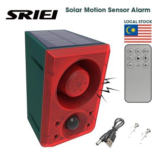 SRIEI Solar Outdoor Motion Sensor Alarm - Dog Barking and Gunshot Support Recording and Volume Adjustment 130dB Noise Band Flashing Lights Stop Raccoons Deer Skunks Bears Coyotes