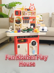 LUCKYBABE 95cm 100 Piece Kitchen Toy Large Sized Real Steam Work Simulation Sound Light Cooking Set Kids Pretend Play Kitchen