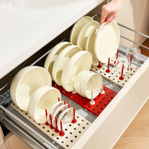 1pc Drawer Extendable Dishes Storage Rack Kitchen Adjustable Tableware Cup Draining Rack Bowl Plates Shelf Kitchen Organizer