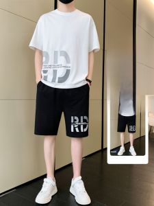 ROMON | Bộ đồ thể thao thường ngày bằng lụa băng mùa hè cho nam tay ngắn quần short chạy bộ bóng rổ bộ đồ hai mảnh thoáng khí thoải mái