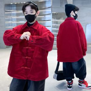 Thickened Red Winter Coat for Boys Childrens Tang Suit Hanfu Festive New Year Clothes 2025 Snake Year National Trend