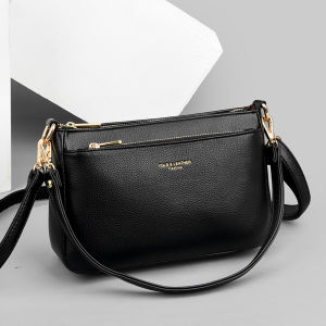 Soft Leather Multi-Layer Womens Bag 2025 New Style Crossbody Cowhide Small Bag Middle-Aged Mother Handbag Grandma Shoulder Bag