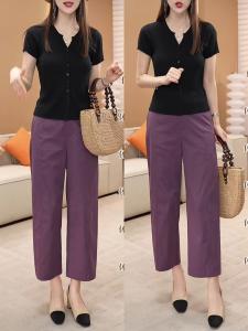 Purple High Waist Straight Leg Wide Leg Pants Womens Autumn New Style Loose Slimming Large Size Casual Trousers