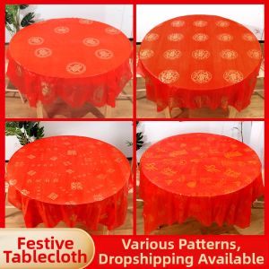 Wedding Festive Red Thick Circular Disposable Tablecloth
