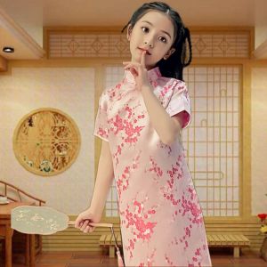 Princess Skirt Childrens Qipao Mother Daughter Matching Clothes Wind Silk Cotton Improved Plum Blossom Pattern Girls Clothing