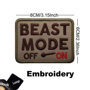 BEAST MODE ON OFF Morale Emblem Fabric Applique Embroidered PatchesMilitary Armband Tactical Badge Funny PVC Patch for Helmet