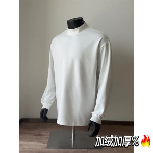 White Fleece Lined Long Sleeve Base Shirt Mens Autumn Winter Style Inner Wear T-Shirt Premium Feel Sweatshirt Loose Fit Youth Trend