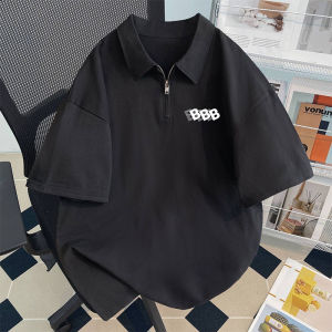 American Style Short Sleeve Polo Shirt Mens Summer Trendy Loose Couple Casual Half Zipper Collar Half Sleeve T-Shirt Top