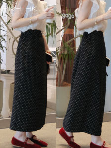 Comfortable Polka Dot Half Skirt with Belt Layered Design Easy to Match Black White Commuter Friendly Midi Skirt by PKH.HK