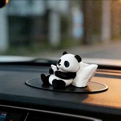 Panda Sculpture Ornament Desktop Office Decoration Car Decor Creative Animal Model Collectible Figurines Car Ornament
