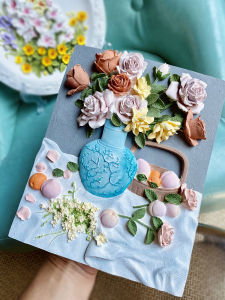 Handmade DIY Faux Sculpture Painting Large Size White Embryo Flower Studio Art round Disk Gypsum Decoration Coloring Craft Toy