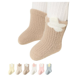 Thickened Fleece Baby Socks Autumn Winter Middle Tube Cartoon Warm Cute Boys Girls Children Socks Non-restrictive Nylon Fabric