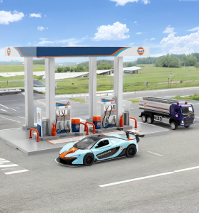 Shell Gulf Gas Station Theme Simulation Car Model Childrens Toy Boys Assembly Plastic Model Collectible Alloy Car Toys