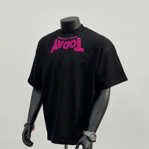 Heavyweight Pure Cotton Short Sleeve Mens T-Shirt Summer New Style Trendy Half Sleeve Black Color Block Letter Print Casual Tee