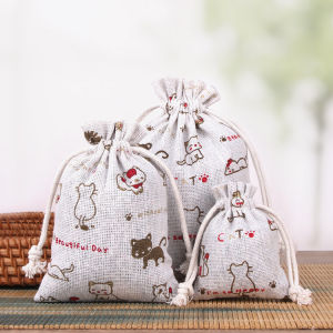 10Pcs/lot (10x14cm/13x18cm) Linen Printed Cotton Gift Bags Cute Creative Pattern Wedding Party Jewelry Gift Storage Bag Reusable
