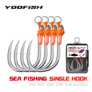 YOOFISH GT Sea Fishing Single Hook 3/0 4/0 5/0 6/0 High Strength Carbon Steel Anti-corrosion Barbed Sea Fishing Tackle Hook