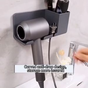 Giftidea Wall Mounted Hair Dryer Holder Bathroom Plastic Hair Dryer Stand Without Drilling Washroom Organization Shelves With Storage Box