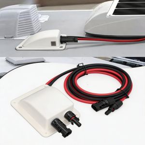 Waterproof RV Solar Entry Gland Box with 2M 10AWG Extension Wire White/Black Double Hole Panel Motorhome Yacht Car Accessories