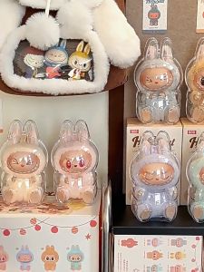 Labubu V2 Protective Acrylic Case Transparent Portable Organizer Box Thickened Doll Bag Acrylic Shell Keychain Bag Doll Crybaby