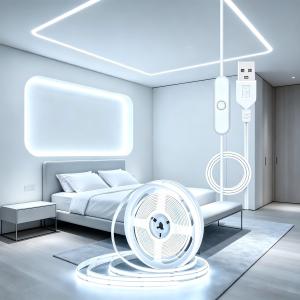 LED COB light strip USB powered adhesive backing for flexible cutting white/warm light. Suitable for home and TV backlighting