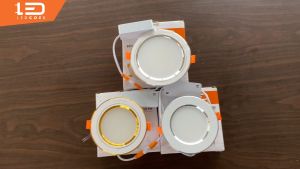 Đèn Led Âm Trần Đổi màu 3 chế độ ánh sáng Viền Vàng bạc LEDGOES 7W/9W/12W Phi 90/110 BH 2 năm