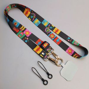 Long Crossbody Lanyard Painted Decoration Adjustable Neck Phone Strap AntiLoss Nylon canvas Lanyard With Universal Clip Gaske