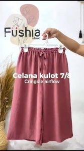 Celana Kulot Cringkel Pendek Jumbo 7/8 Bahan Crinkle Airflow Premium Pinggang Serut