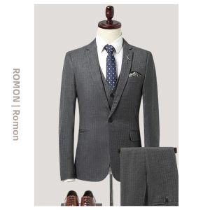 ROMON | Lormen Mens Business Casual Suit Wedding Groomsmen Formal Dinner Party Single-breasted Jacket Polyester Viscose Blend