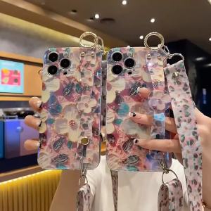 Thời Trang Tranh Sơn Dầu Hoa Đeo Ngang Dây Đeo Tay Ốp Điện Thoại Cho iPhone Chống Sốc Vỏ Polyurethane Nhiệt Dẻo