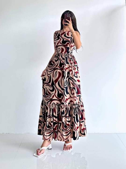 Floral Maxi Dress hawaiian outfit Cotton Spandex Casual Dress