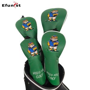 Golf Wood Head Cover PU Leather Waterproof Anti-Scratch For Driver Fairway Hybrid Golf Headcovers Tiger Green Golf Accessories