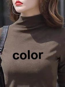 เสื้อยืดคอปกสูงครึ่งตัวแบบหนาสำหรับผู้หญิง เสื้อชั้นในฤดูหนาว ทรงสลิมฟิต แขนยาว ทรงพอดีตัว เสื้อผ้าทำงาน