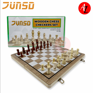 JUNSD Wooden Magnetic Chess Checkers Set