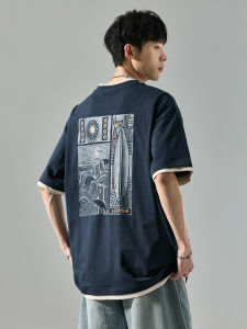 SZON | Waveland Print Mock Two-piece Cotton T-shirt