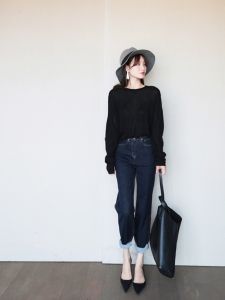 High Waist Loose Straight Tube Denim Jeans Women Design Sensation Spring New Long Pants UM UOIE Deep Color Washed Zipper