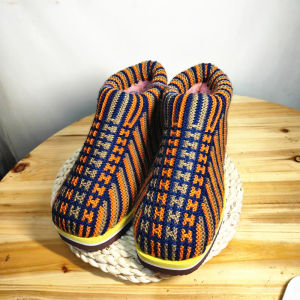 Handwoven Wool Cotton Slippers Thickened Flocked Warm Home Shoes for Middle-Aged And Elderly Men Women Traditional Style round Toe