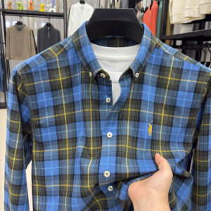 Áo Sơ Mi Nam Dài Tay Thêu Cotton Nguyên Chất Thoáng Khí Thời Trang Xuân Thu Kẻ Caro Cổ Vuông Thường Ngày Mặc Thường Ngày