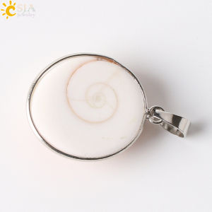 CSJA Natural Shell Stone White Snails Animal Necklaces Pendants Round Stone Bead Cabochon Women Men Charm Fashion Jewellery E263