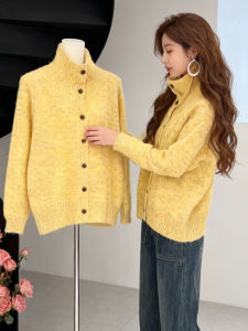 XIYUQI | Lavish French Style Yellow Turtleneck Single Button Knit Cardigan