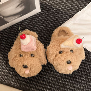 Dép Nữ Mùa Thu Ấm Áp Trong Nhà Phong Cách Hàn Quốc Đế EVA Đế Dày 15cm-35cm Chất Liệu Vải Cotton Lót Lông Cừu