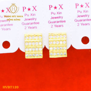 Khuyên Tai Bông Tai Nữ Dáng Bám Sát Tai Đính Đá Titan Xi Mạ Vàng Non 24k Thật Cao Cấp (Không Bị Xỉn Đen) - Trang Sức Hava Hong Kong Phong Cách Thời Trang