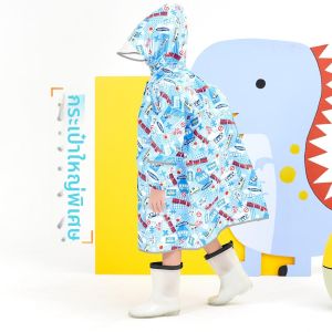 Rainy Day Outdoor Childrens Raincoat with Transparent Brim and Large Backpack Capacity