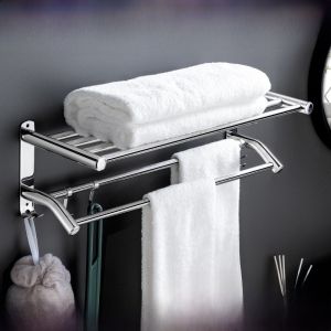 Double Rod Bathroom Towel Rack Wall Mounted 304 Stainless Steel No Drilling Required Bath Towel Holder Home Decor Hardware