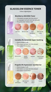 GLAD2GLOW - TONER SERIES ( 80 ml ) - Toner Wajah Centella Ceramide | Pomegranate Niacinamide | Hyaluronic Barrier | Blackberry AHA BHA PHA