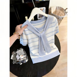 Shalldoer | Korean Academic Style Stripe Knit Shawl Womens Top
