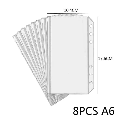 8PCS PVC Binder Pocket Cash Envelopes A5 A6 A7 Zipper Folders Pouches Money Organizer Budget Document Filing Loose Leaf Inserts