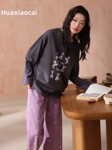 Cotton Long-sleeve Plus-size Cute Casual Outwear-capable Pajama Set